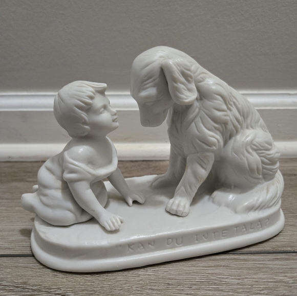 Beautiful Antique Bisque Dog Child Swedish Figure "Kan Du Inte Tala" Display - Picture 2 of 8
